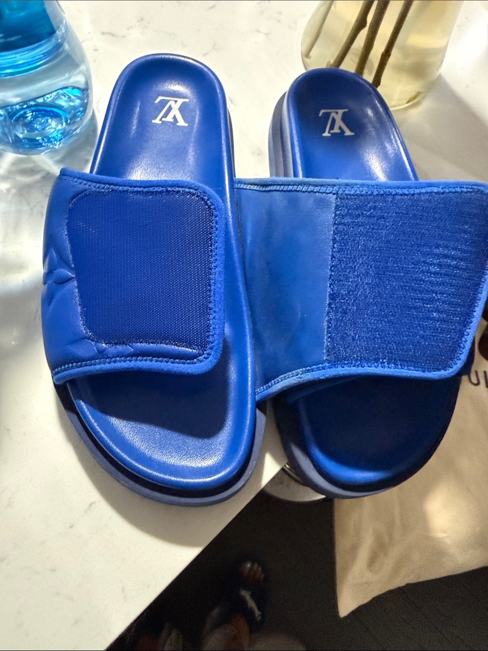Louis Vuitton Cobalt Blue Embossed Monogram Slide Sandals - Picture 7 of 16